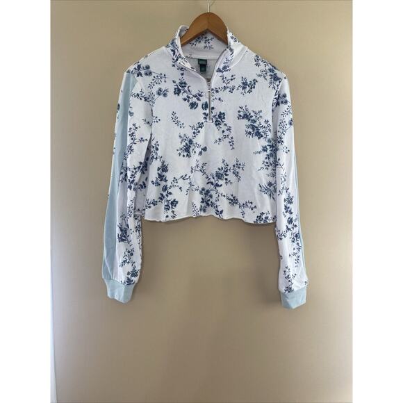 Wild Fable Women’s Crop 3/4 Zip Sweatshirt White & Floral Size XS - Picture 1 of 5